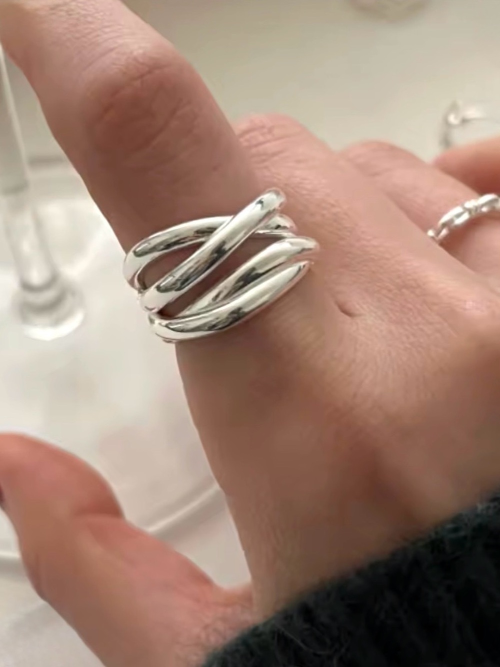 Brut Twist Ring Silver Plated Adjustable MY04